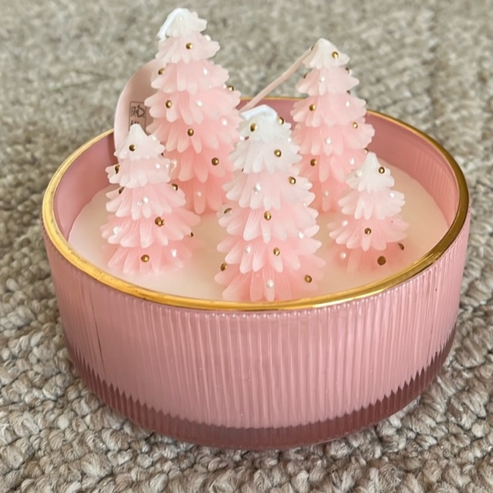Sincerely Jules Home Frost Pink Christmas Candle Trees Gold White Accents New